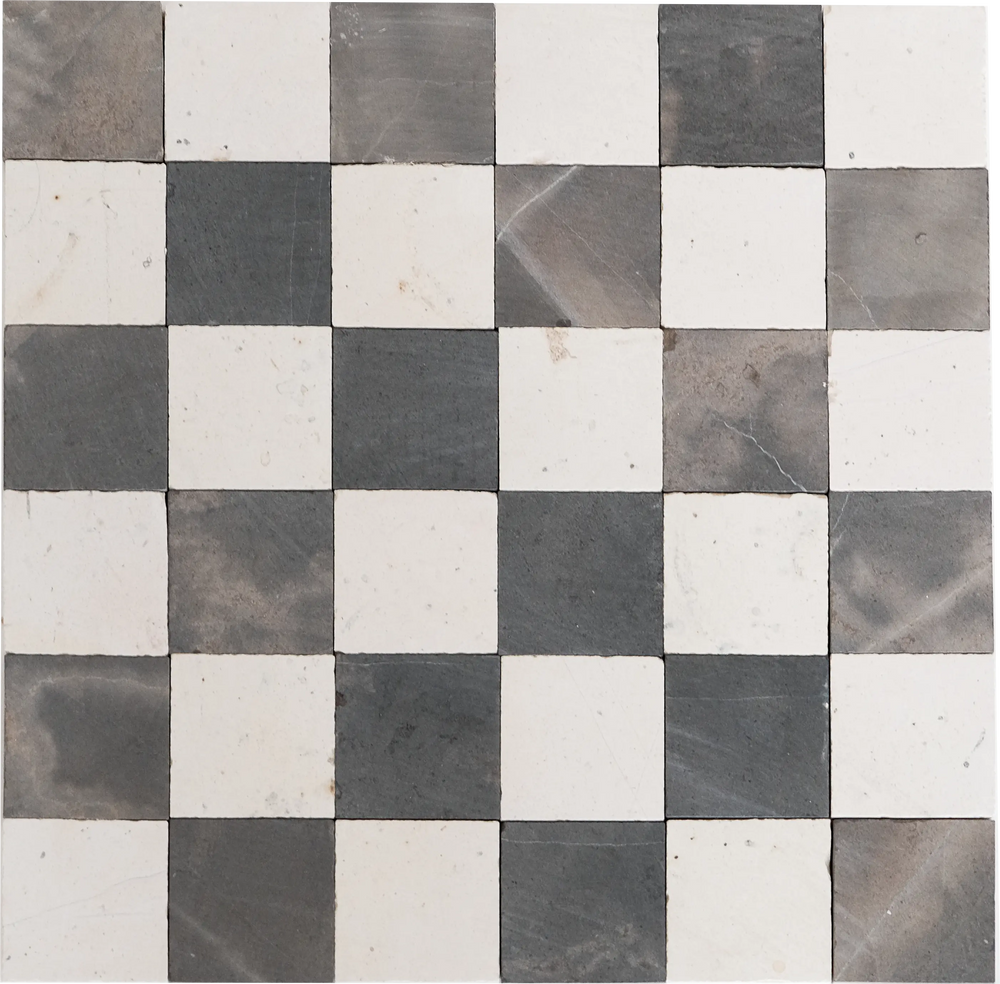 2x2 Silver Gray and Ivory White Checkerboard Limestone Mosaic Tile
