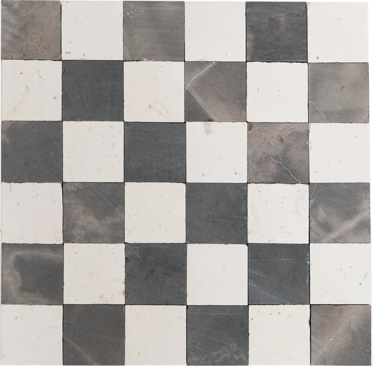 2x2 Silver Gray and Ivory White Checkerboard Limestone Mosaic Tile