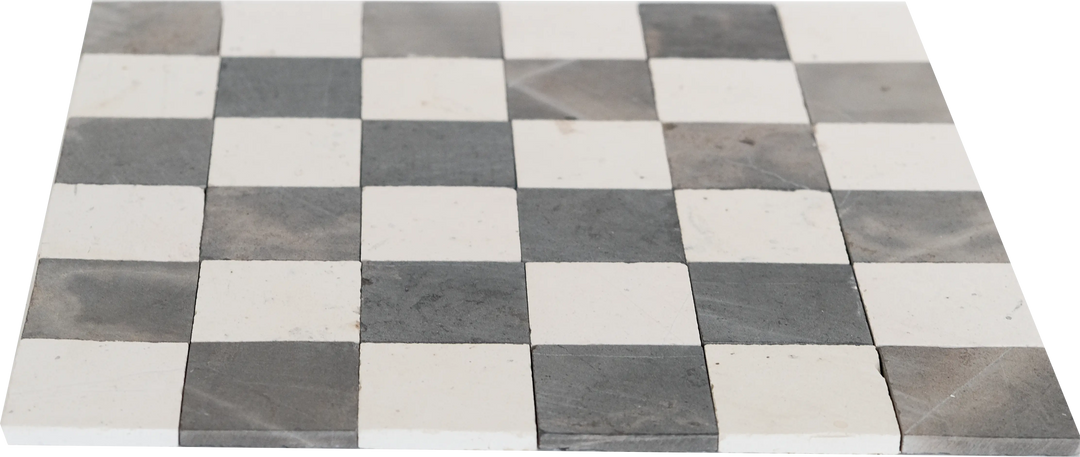 2x2 Silver Gray and Ivory White Checkerboard Limestone Mosaic Tile