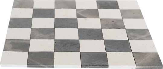 2x2 Silver Gray and Ivory White Checkerboard Limestone Mosaic Tile