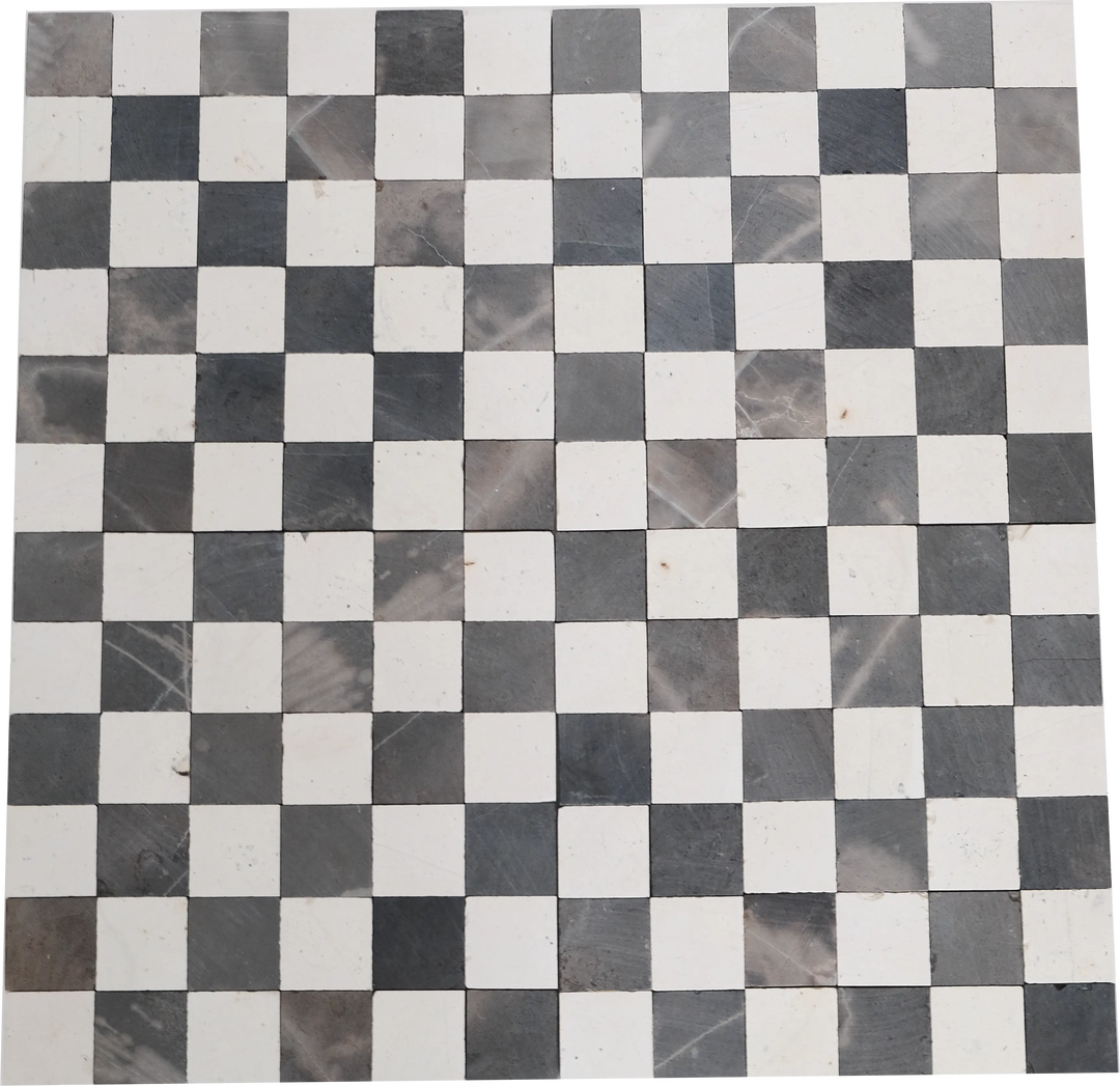 2x2 Silver Gray and Ivory White Checkerboard Limestone Mosaic Tile