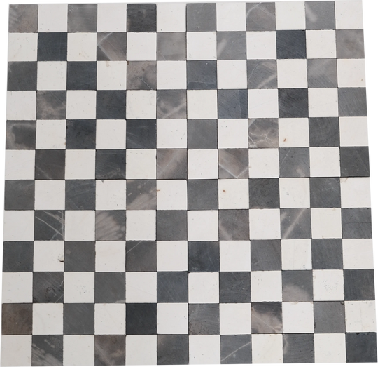 2x2 Silver Gray and Ivory White Checkerboard Limestone Mosaic Tile