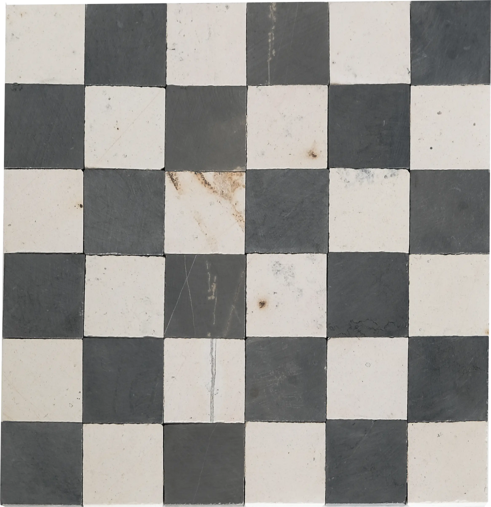 2x2 Silver Black and Ivory White Checkerboard Limestone Mosaic Tile