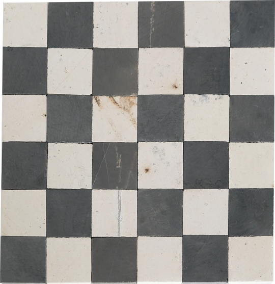 2x2 Silver Black and Ivory White Checkerboard Limestone Mosaic Tile