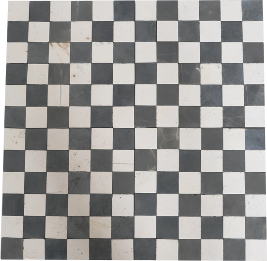 2x2 Silver Black and Ivory White Checkerboard Limestone Mosaic Tile