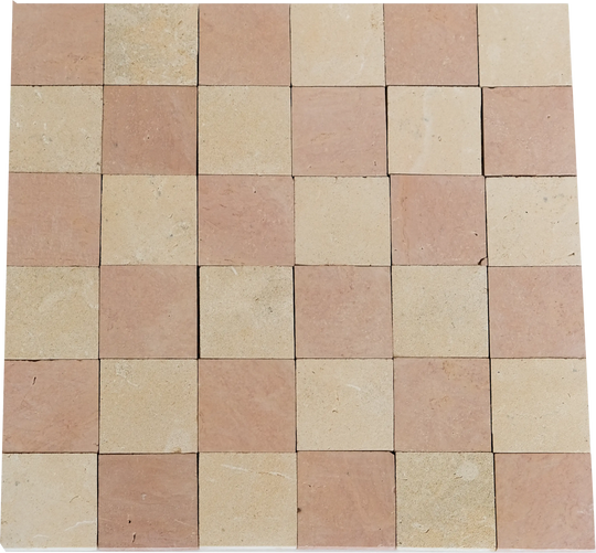 2x2 Sunset Terracotta and Sand Yellow Checkerboard Limestone Mosaic Tile