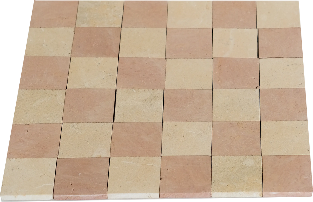 2x2 Sunset Terracotta and Sand Yellow Checkerboard Limestone Mosaic Tile