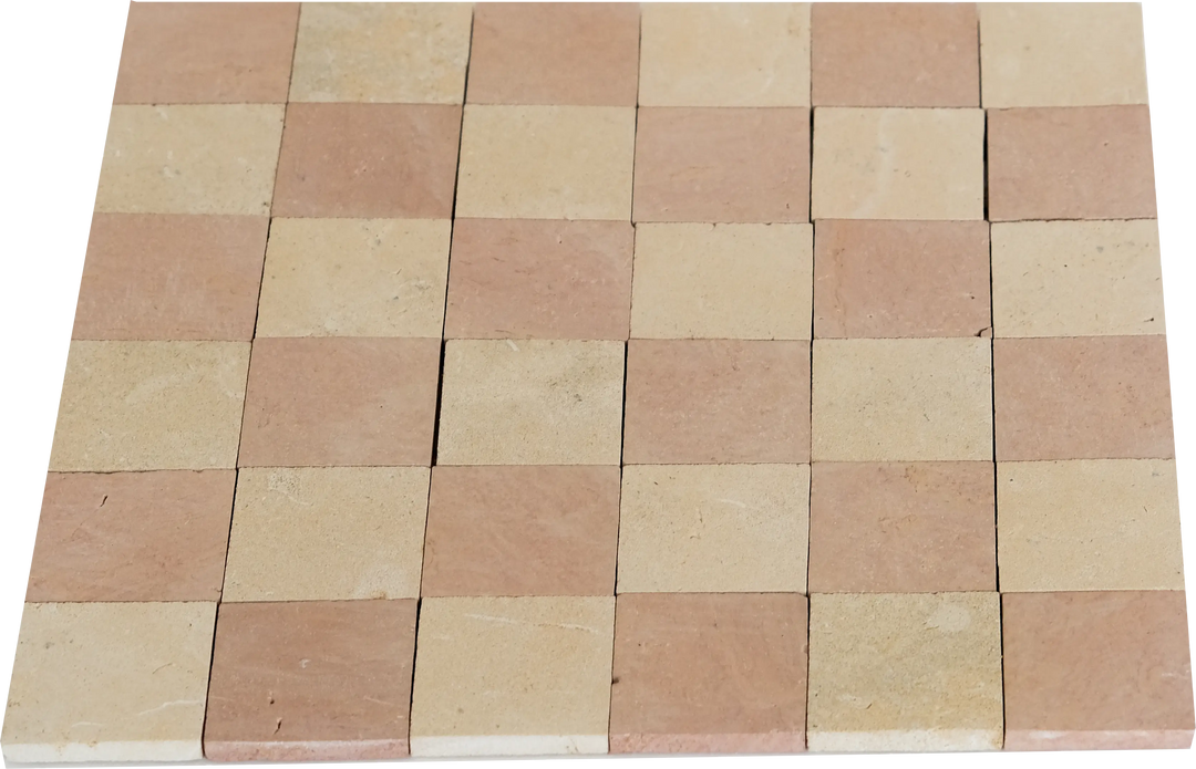 2x2 Sunset Terracotta and Sand Yellow Checkerboard Limestone Mosaic Tile