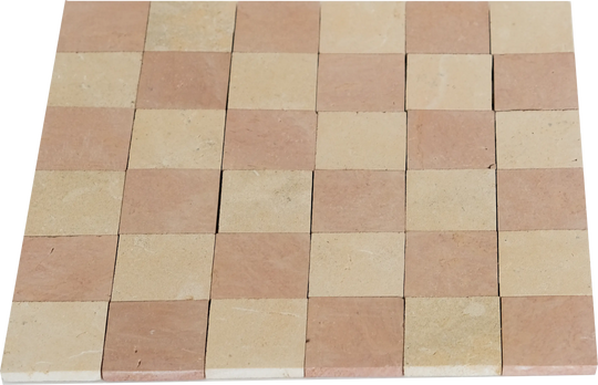 2x2 Sunset Terracotta and Sand Yellow Checkerboard Limestone Mosaic Tile