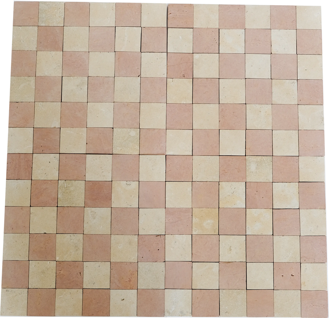 2x2 Sunset Terracotta and Sand Yellow Checkerboard Limestone Mosaic Tile