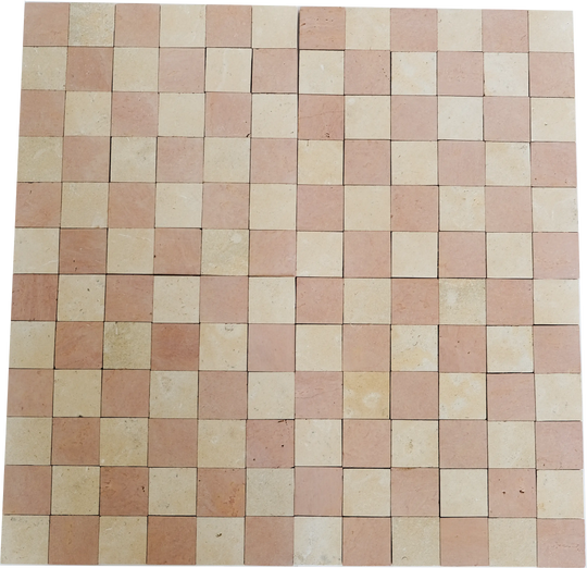 2x2 Sunset Terracotta and Sand Yellow Checkerboard Limestone Mosaic Tile