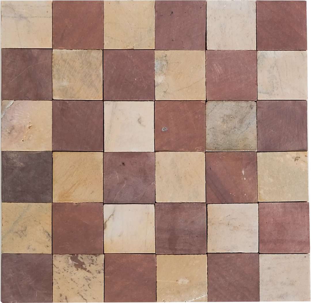 dusty rose and hazy yellow checkered tile