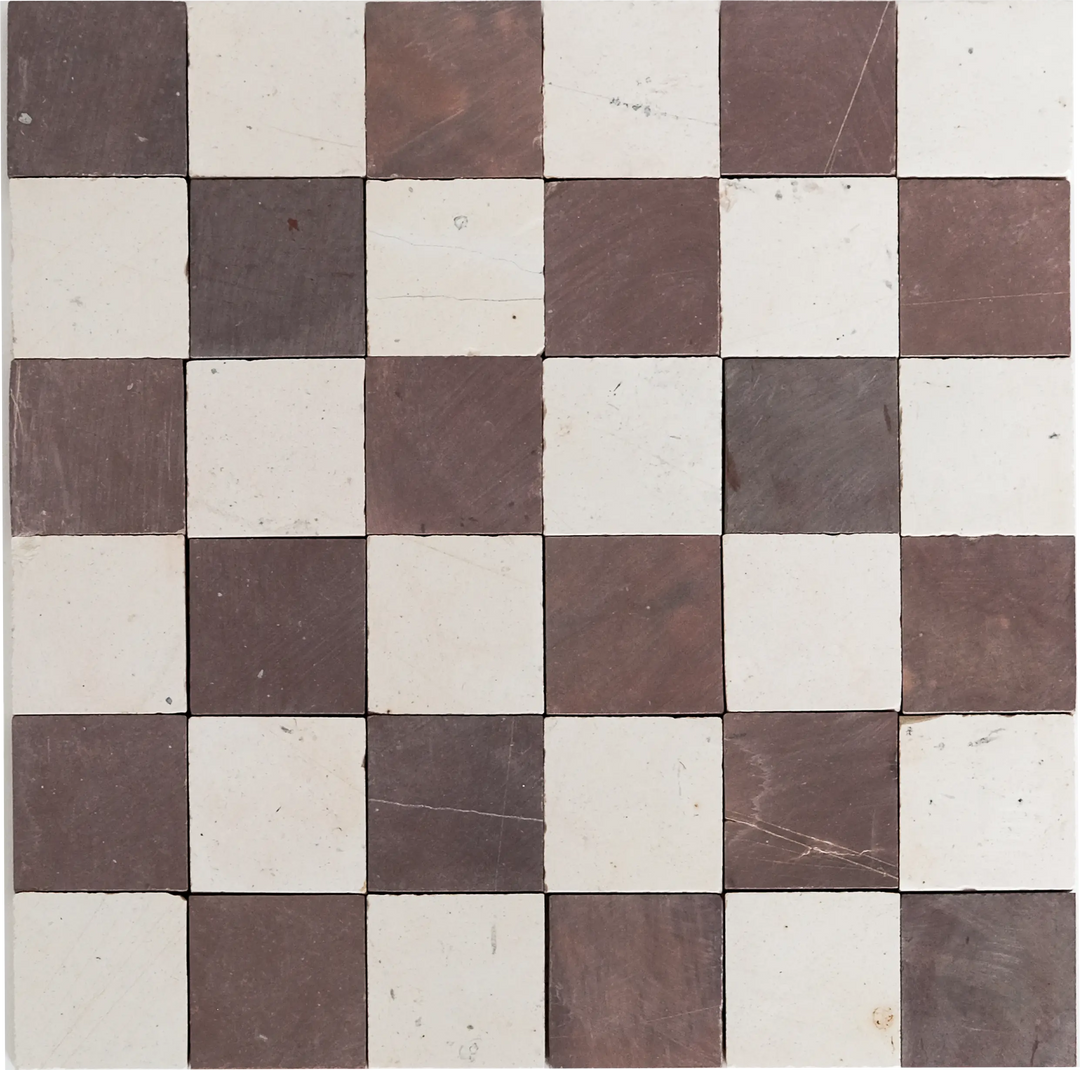 burgundy and white checkered tile