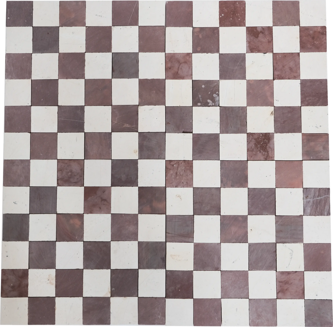 burgundy and white checkered tiles