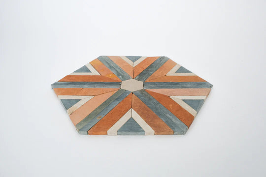 Sunset Orange/Terracotta and Teal Blue Diamond Limestone Mosaic Tile - Barcelona Pattern