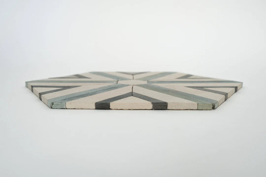 Shadow White & Teal Blue Large Diamond Limestone Mosaic Tile - Barcelona Pattern