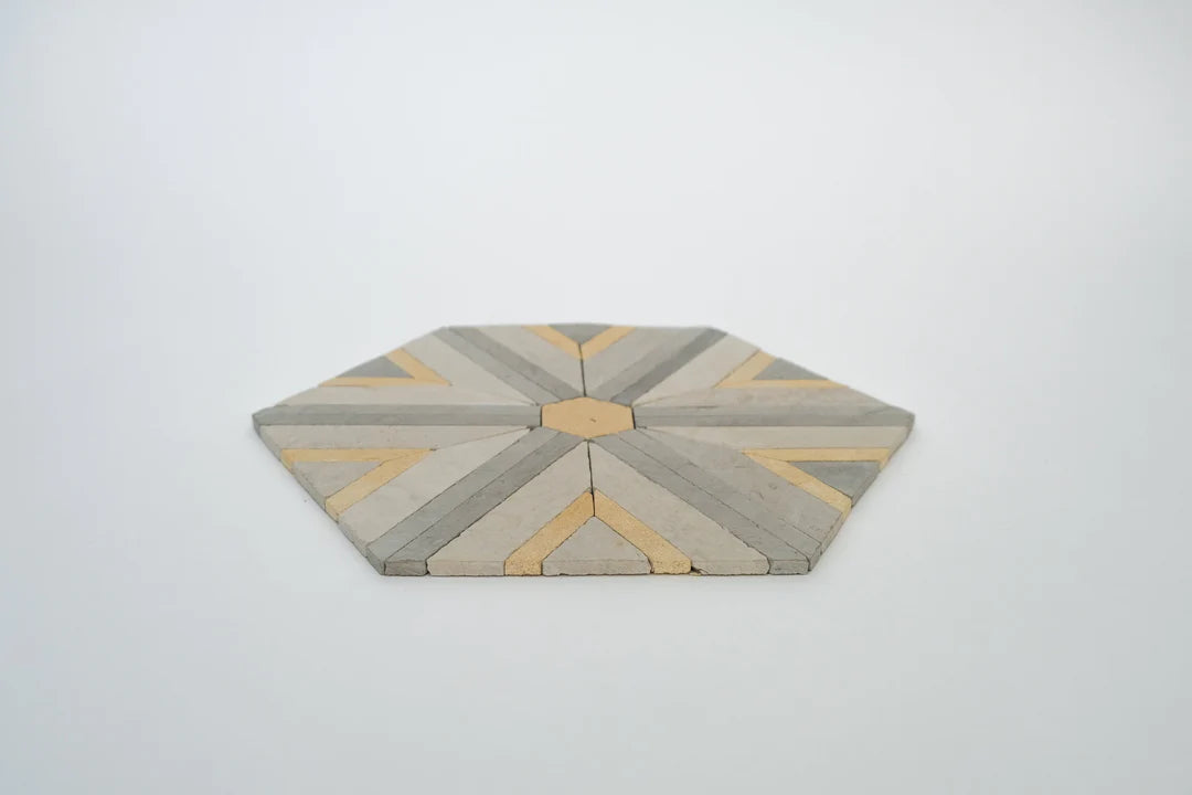 light gray hexagon mosaic tile angled