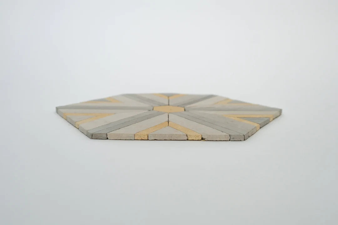 light gray hexagon mosaic tile angled 2