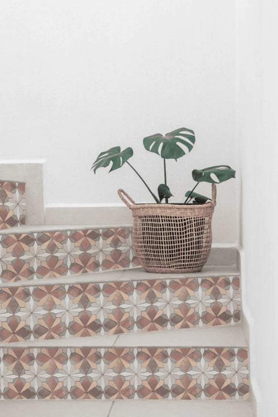 Dusty Rose Flower Limestone Mosaic Tile - Florence Pattern