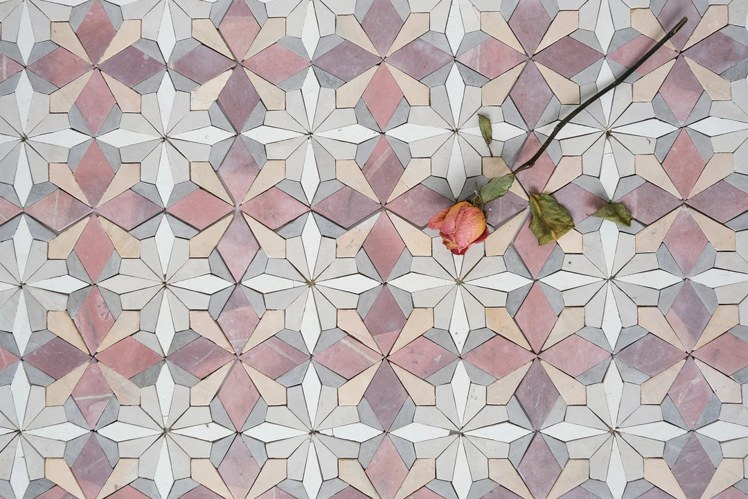 pink flower mosaic tile