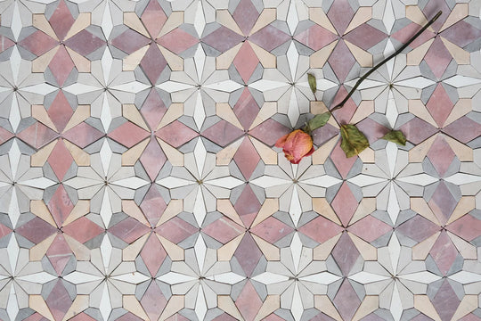 pink flower mosaic tile