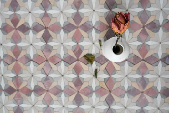 Dusty Rose Flower Limestone Mosaic Tile - Florence Pattern