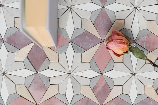 Dusty Rose Flower Limestone Mosaic Tile - Florence Pattern