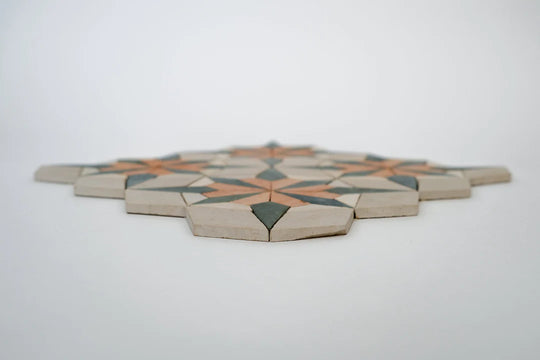 Sunset Orange/Terracotta and Teal Blue Flower Limestone Mosaic Tile - Florence Pattern