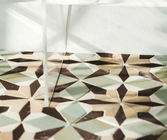 Sage Green & Burgundy Flower Limestone Mosaic Tile - Florence Pattern