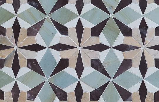 Sage Green & Burgundy Flower Limestone Mosaic Tile - Florence Pattern