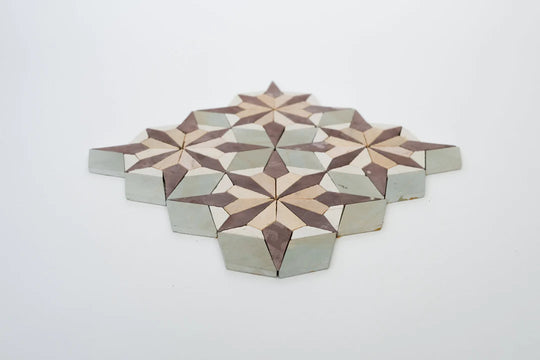 Sage Green & Burgundy Flower Limestone Mosaic Tile - Florence Pattern