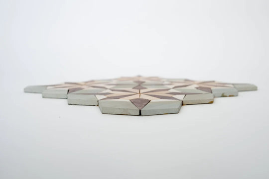 Sage Green & Burgundy Flower Limestone Mosaic Tile - Florence Pattern