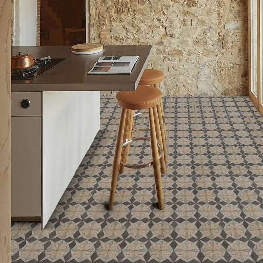 Raven Black & Sand Yellow Flower Limestone Mosaic Tile - Florence Pattern
