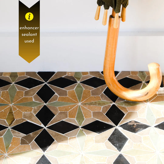 Raven Black & Sand Yellow Flower Limestone Mosaic Tile - Florence Pattern