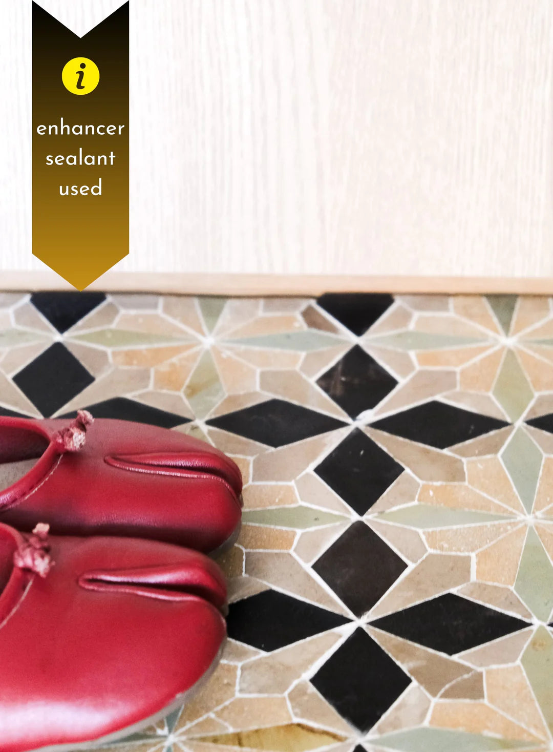 Raven Black & Sand Yellow Flower Limestone Mosaic Tile - Florence Pattern