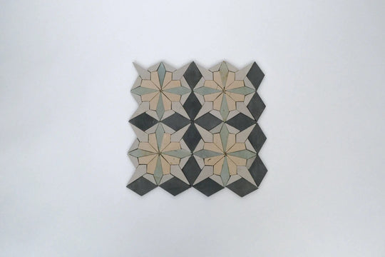 Raven Black & Sand Yellow Flower Limestone Mosaic Tile - Florence Pattern