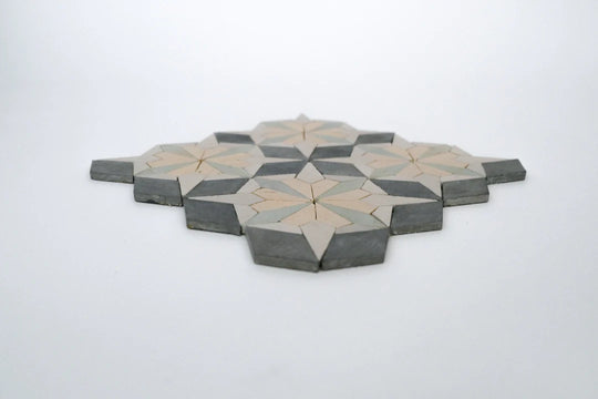 Raven Black & Sand Yellow Flower Limestone Mosaic Tile - Florence Pattern