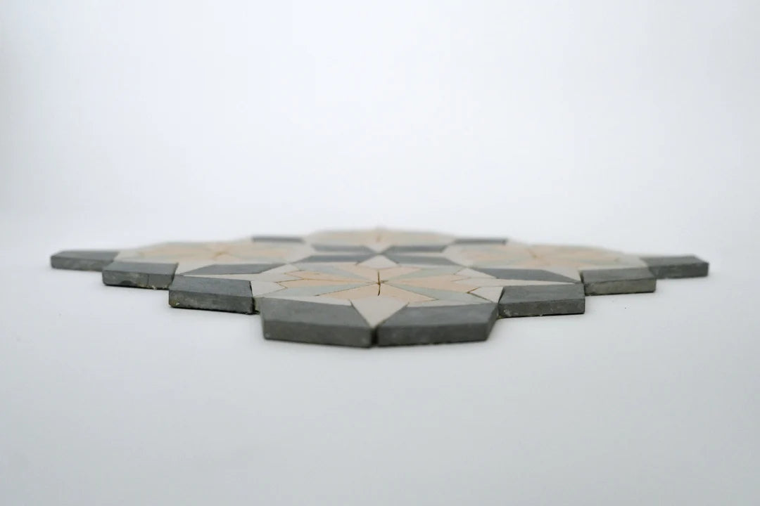 Raven Black & Sand Yellow Flower Limestone Mosaic Tile - Florence Pattern