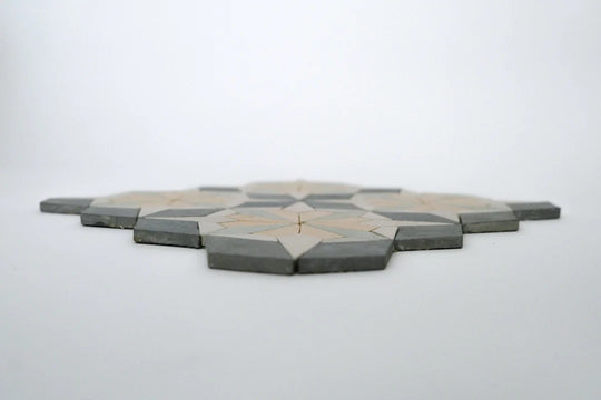 Raven Black & Sand Yellow Flower Limestone Mosaic Tile - Florence Pattern