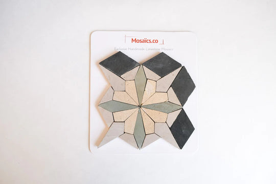 Raven Black & Sand Yellow Flower Limestone Mosaic Tile - Florence Pattern