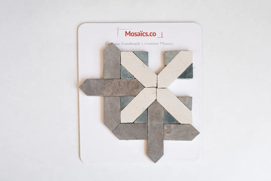 Antique Gray & Ivory White Cross Limestone Mosaic Tile - London Pattern