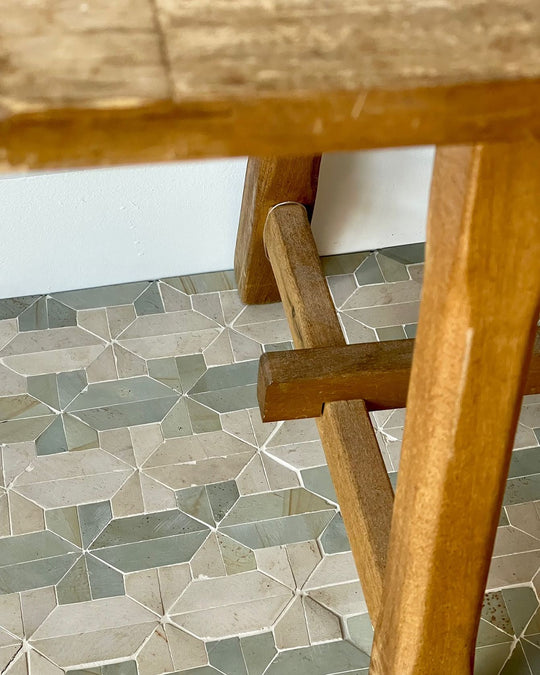 Sage Green & Shadow White Limestone Mosaic Tile - New York Pattern