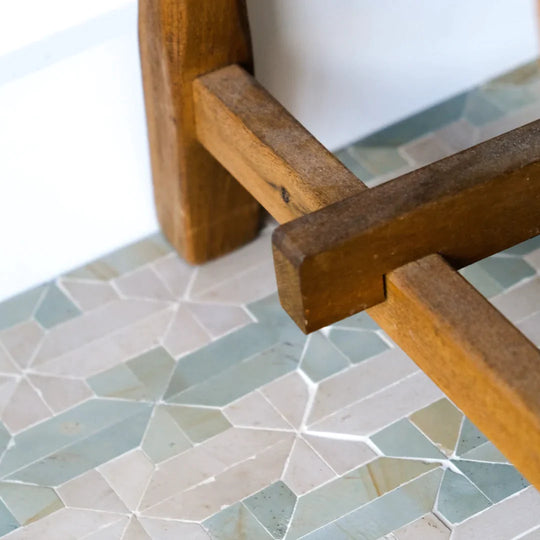 Sage Green & Shadow White Limestone Mosaic Tile - New York Pattern