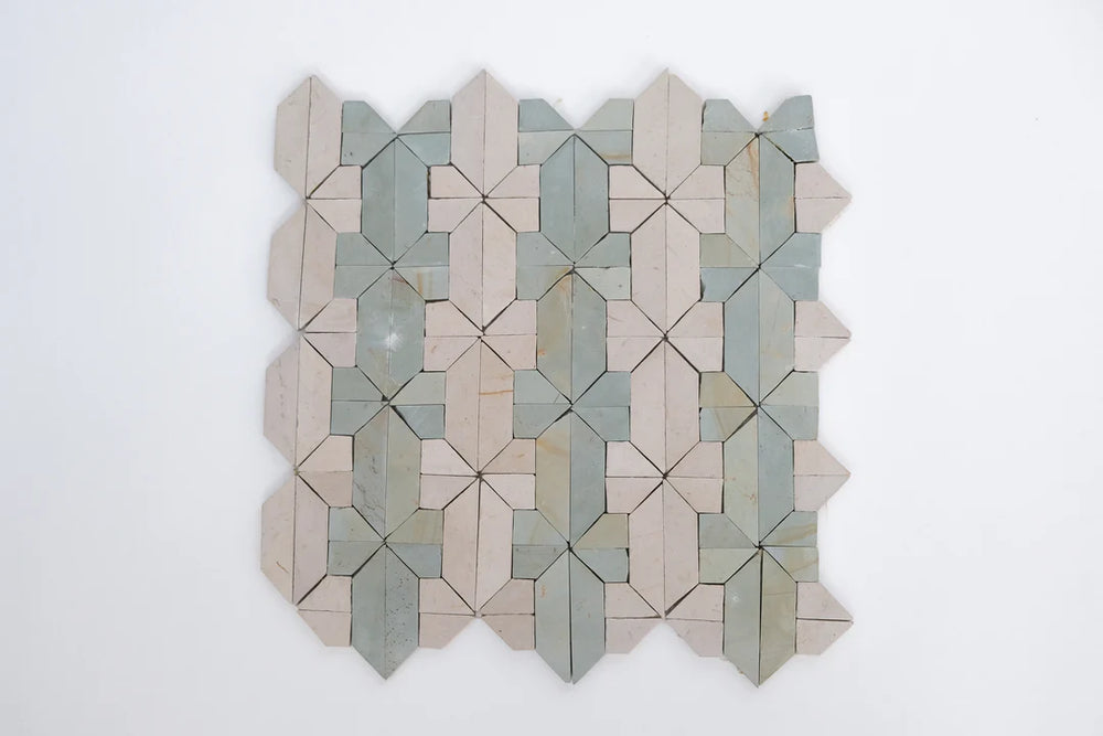 Sage Green & Shadow White Limestone Mosaic Tile - New York Pattern