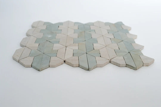 Sage Green & Shadow White Limestone Mosaic Tile - New York Pattern