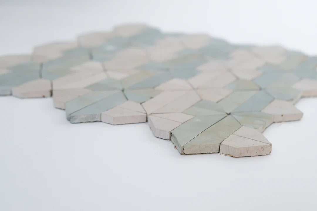 Sage Green & Shadow White Limestone Mosaic Tile - New York Pattern