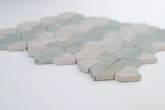 Sage Green & Shadow White Limestone Mosaic Tile - New York Pattern