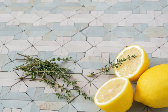 Sage Green & Shadow White Limestone Mosaic Tile - New York Pattern