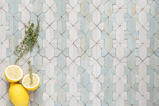 Sage Green & Shadow White Limestone Mosaic Tile - New York Pattern