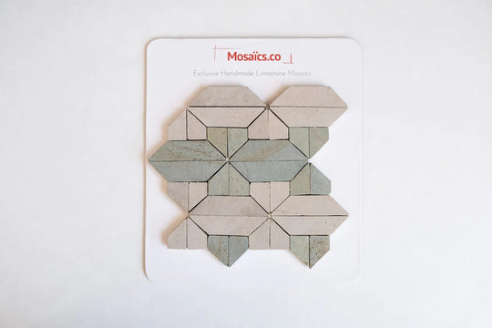 Sage Green & Shadow White Limestone Mosaic Tile - New York Pattern